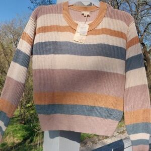 New Hem & Thread Crew Neck Longsleeve Sweater Colorblock Pnk/tan/blu Size Small